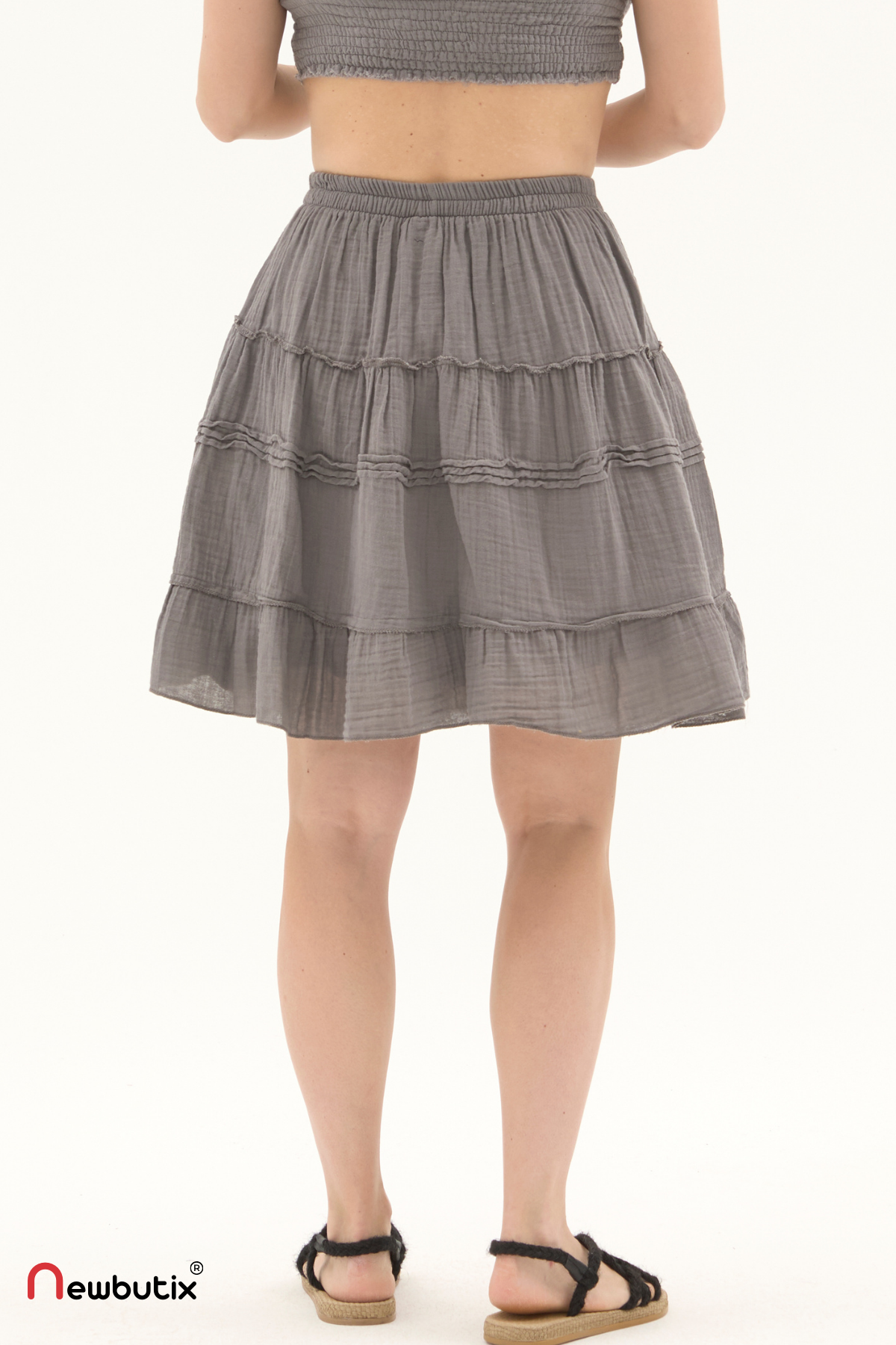 Gri Müslin Kısa Yazlık Etek
