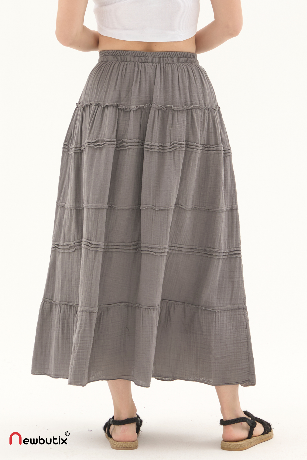 Gri Müslin Uzun Yazlık Etek