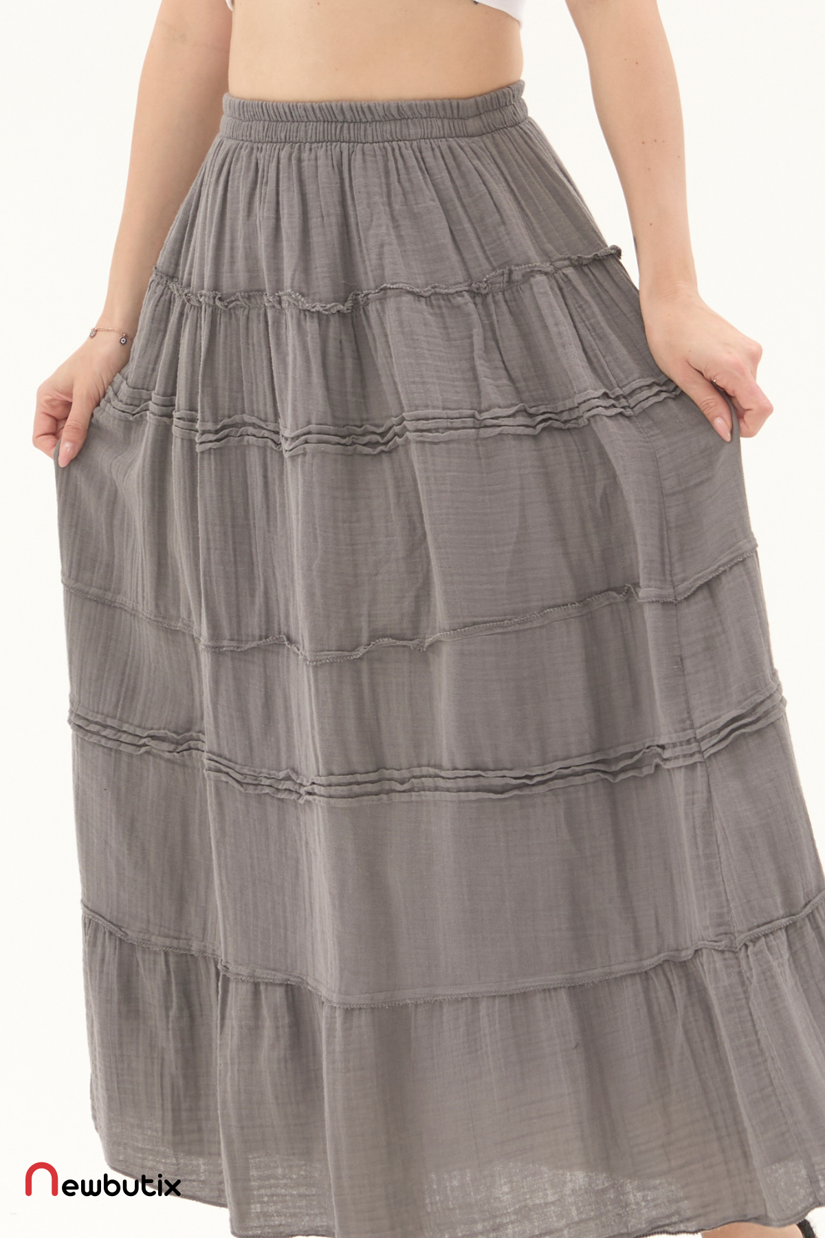 Gri Müslin Uzun Yazlık Etek