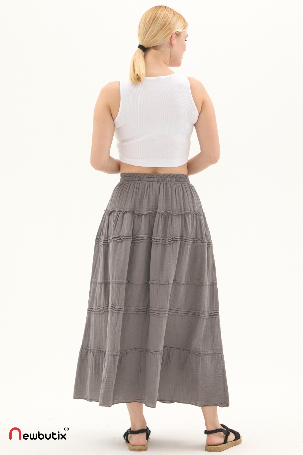 Gri Müslin Uzun Yazlık Etek