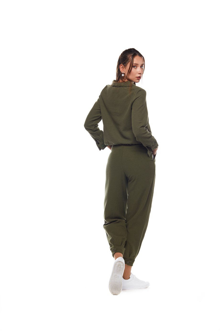 Haki Belden Bağlamalı Bluz