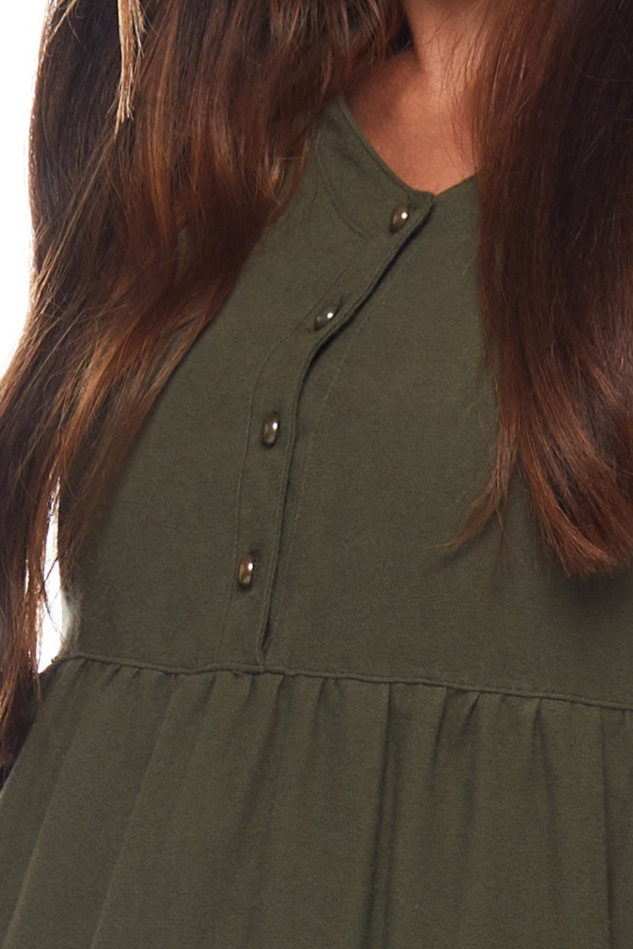 Haki Dantelli Düz Desen Uzun Elbise