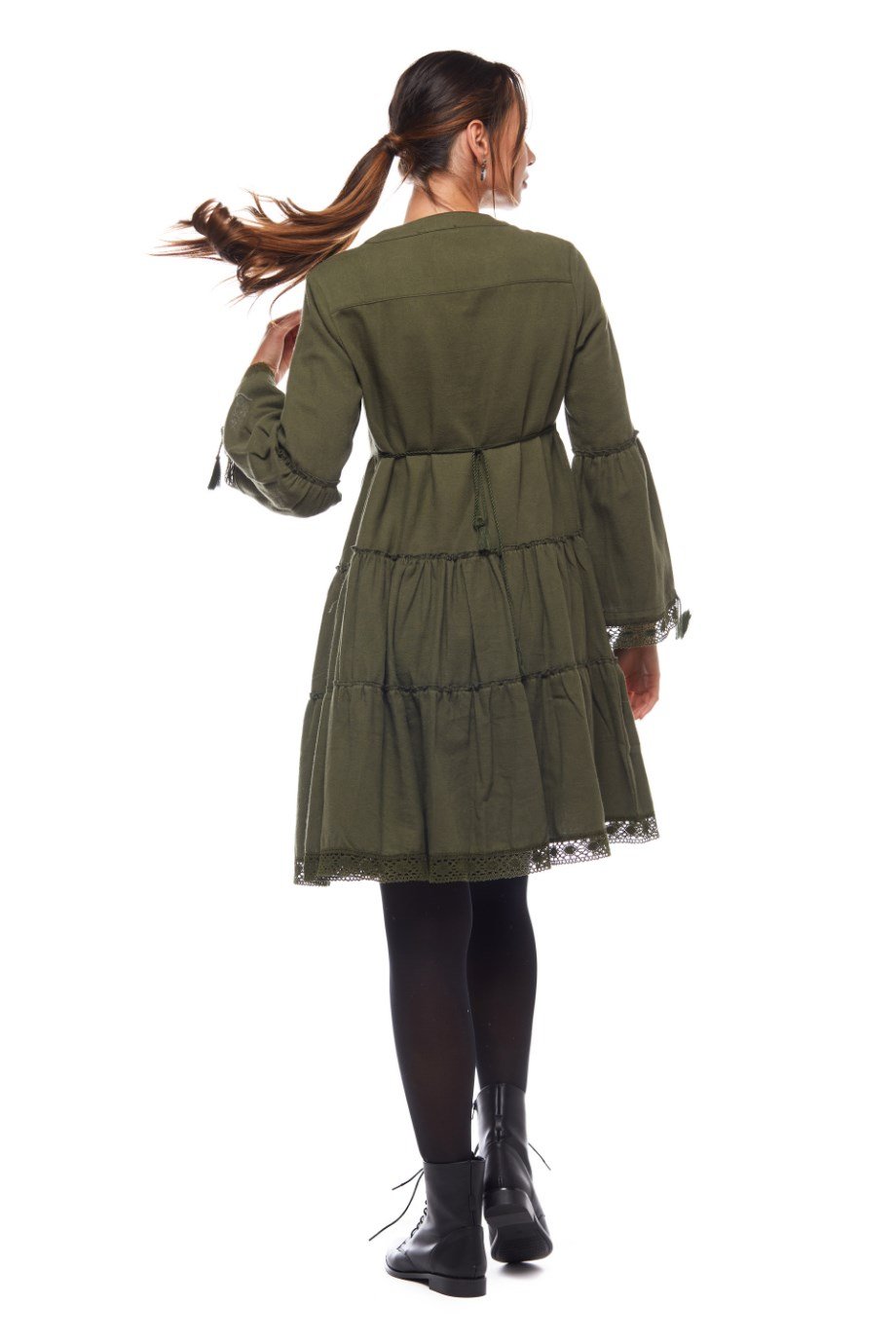 Haki Düz Desen Kısa Elbise