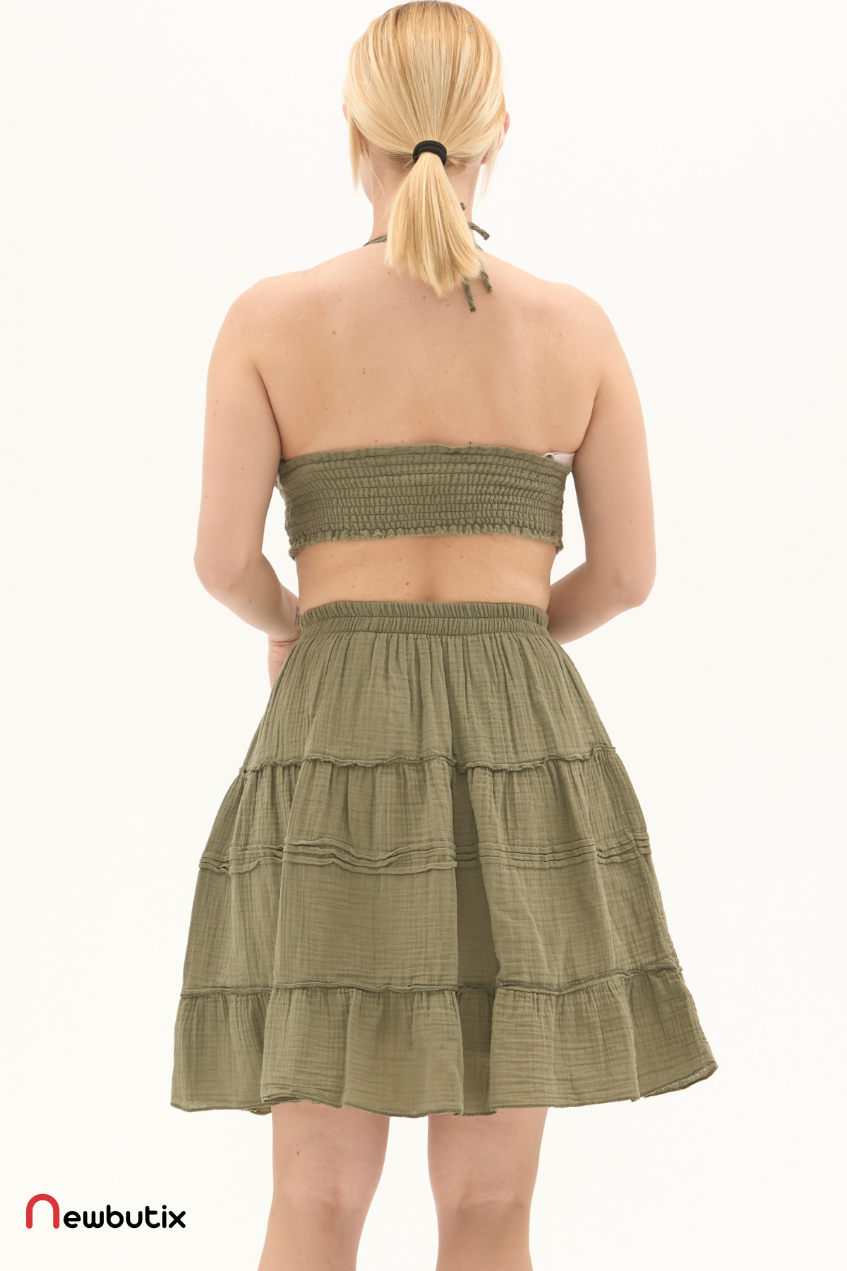 Haki Müslin Kısa Yazlık Etek