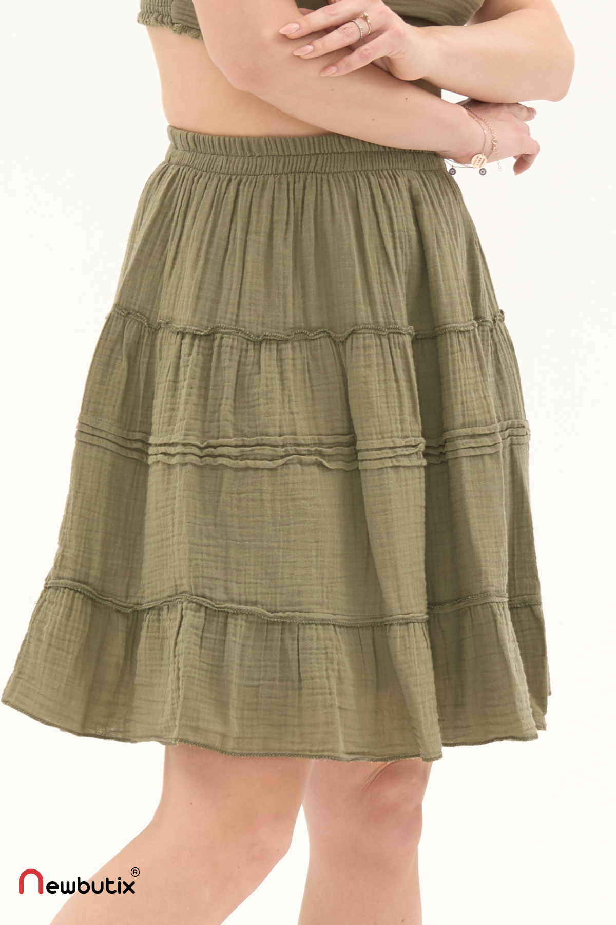 Haki Müslin Kısa Yazlık Etek
