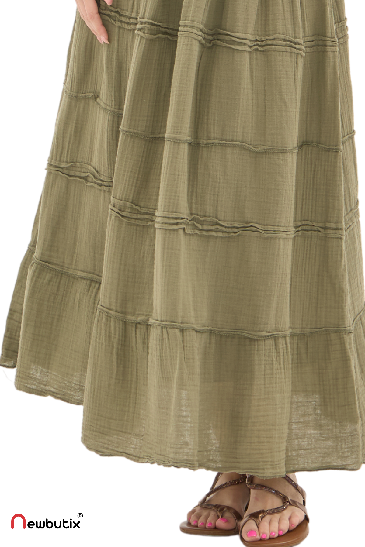 Haki Müslin Uzun Yazlık Etek