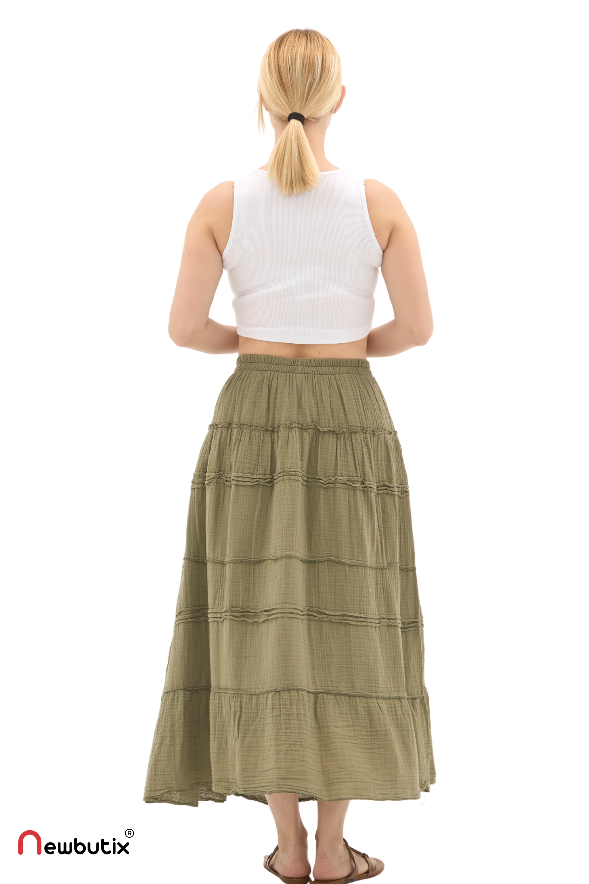 Haki Müslin Uzun Yazlık Etek