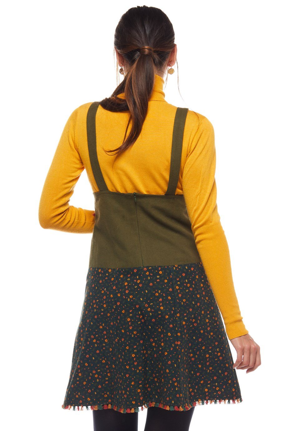 Haki Salopet Desenli Kısa Etek