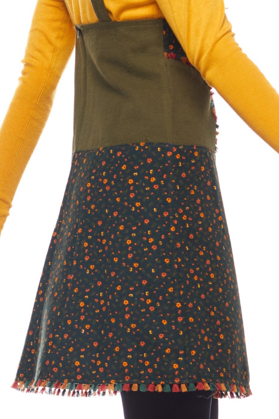 Haki Salopet Desenli Kısa Etek