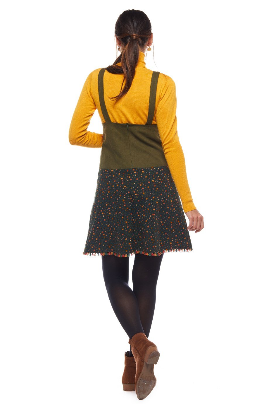 Haki Salopet Desenli Kısa Etek