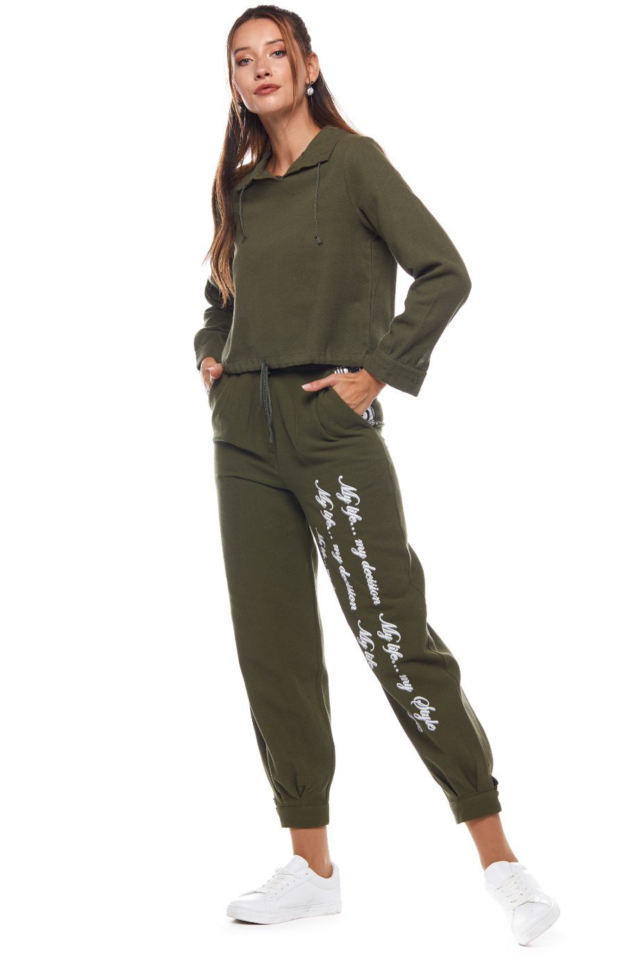 Haki Yazı Baskılı Pantolon