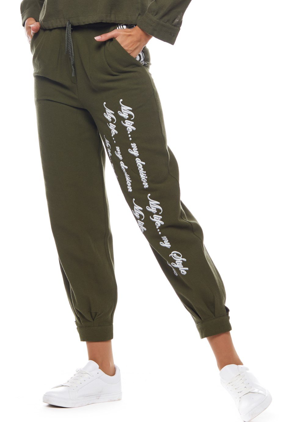 Haki Yazı Baskılı Pantolon