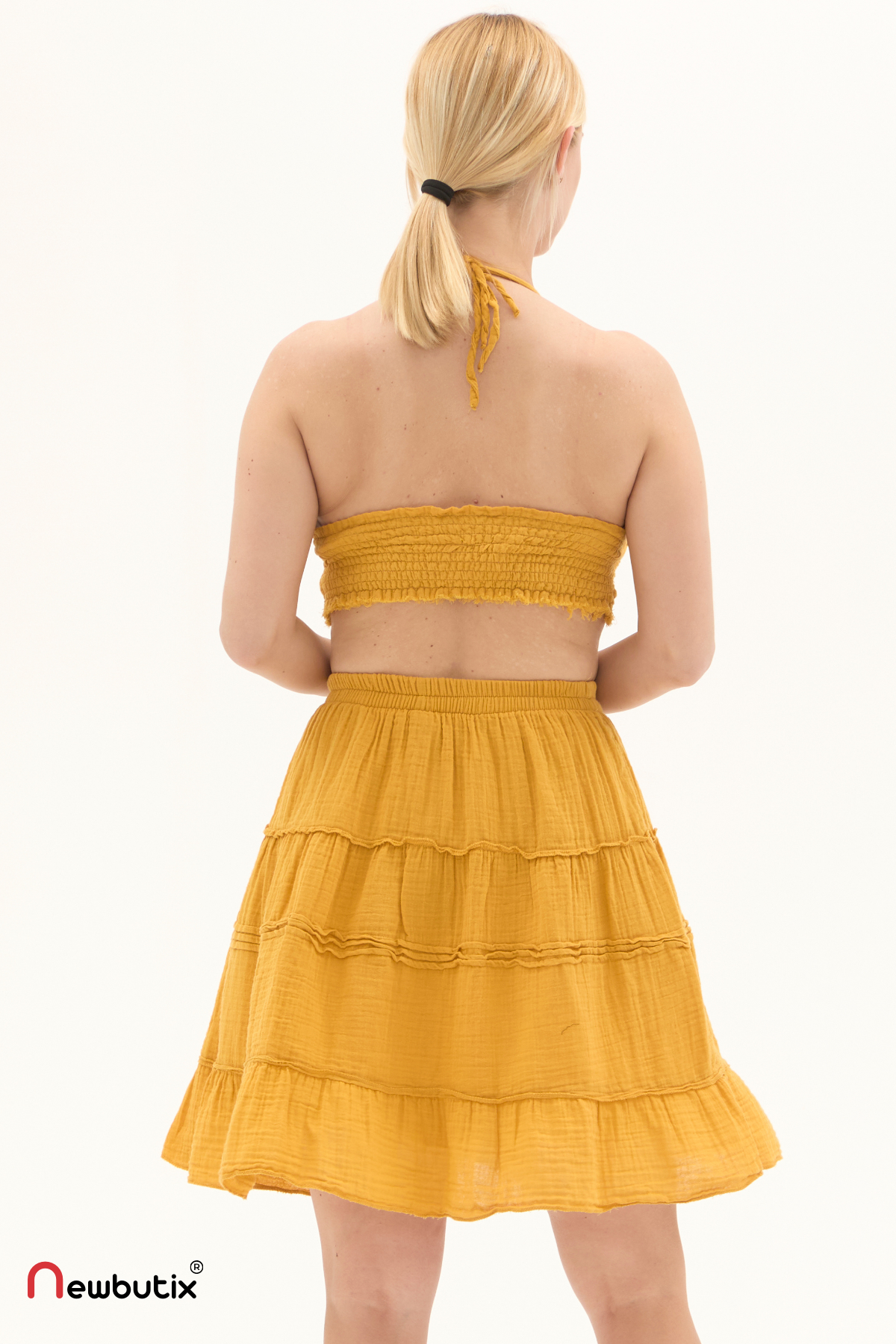 Hardal Müslin Kısa Yazlık Etek