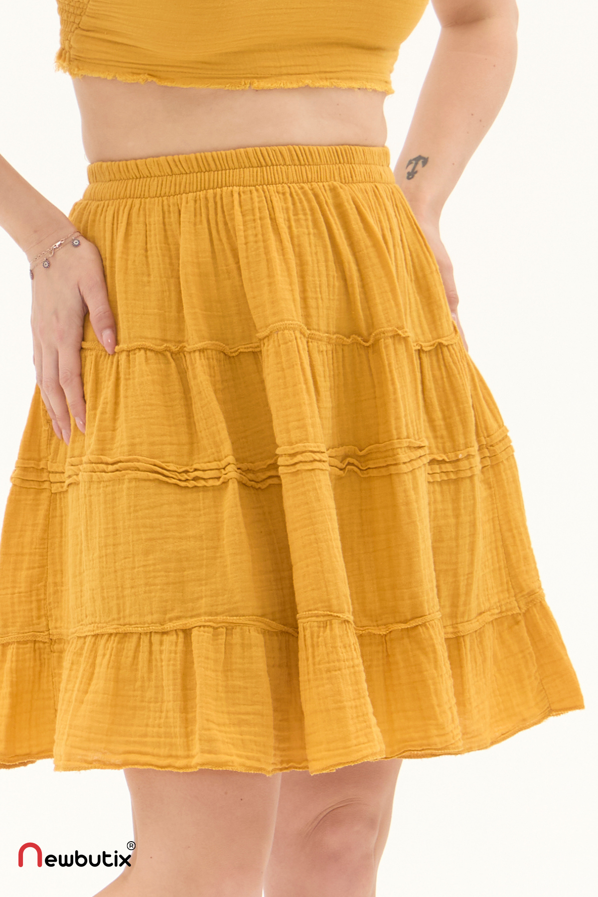 Hardal Müslin Kısa Yazlık Etek