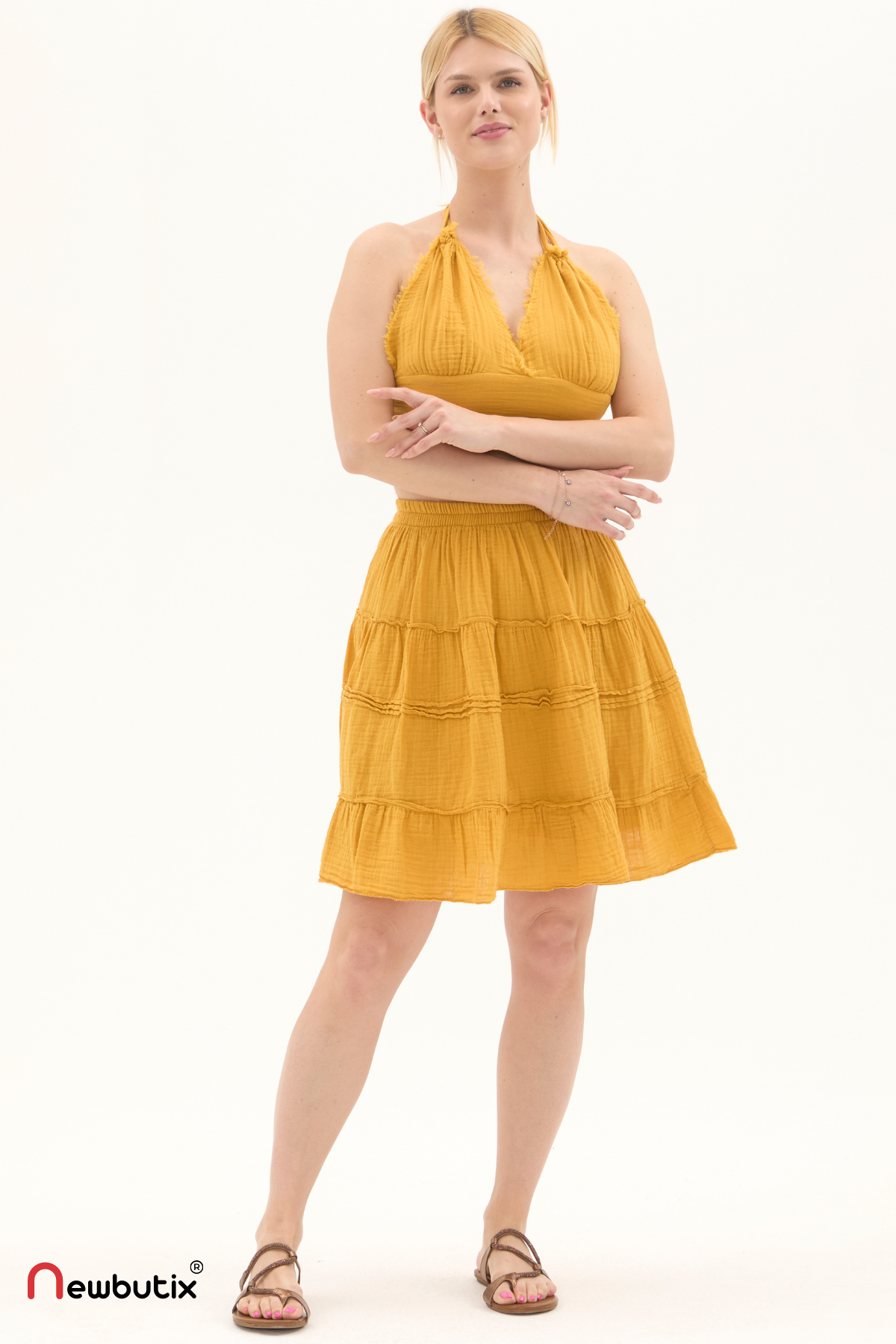 Hardal Müslin Kısa Yazlık Etek