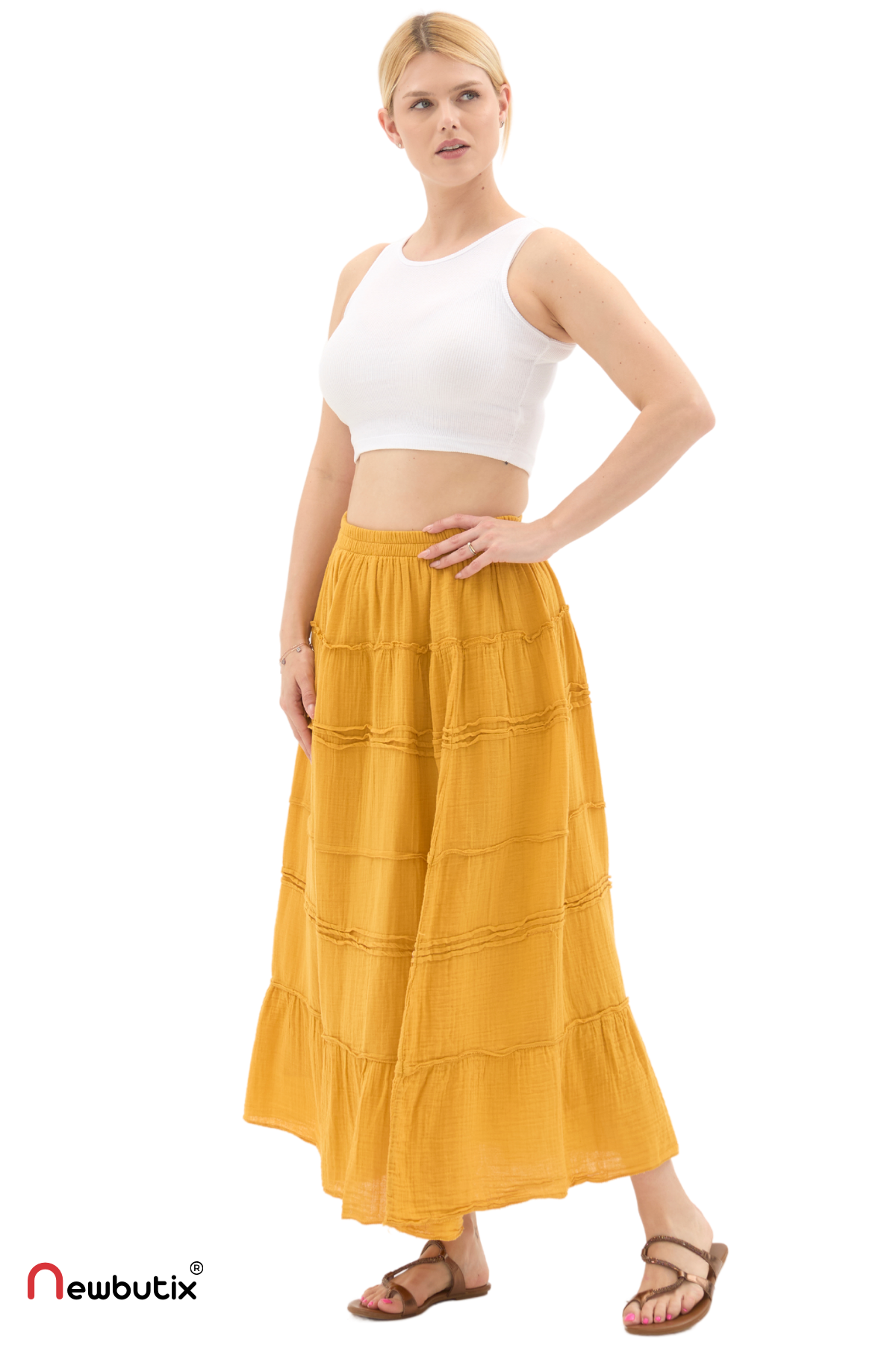 Hardal Müslin Uzun Yazlık Etek