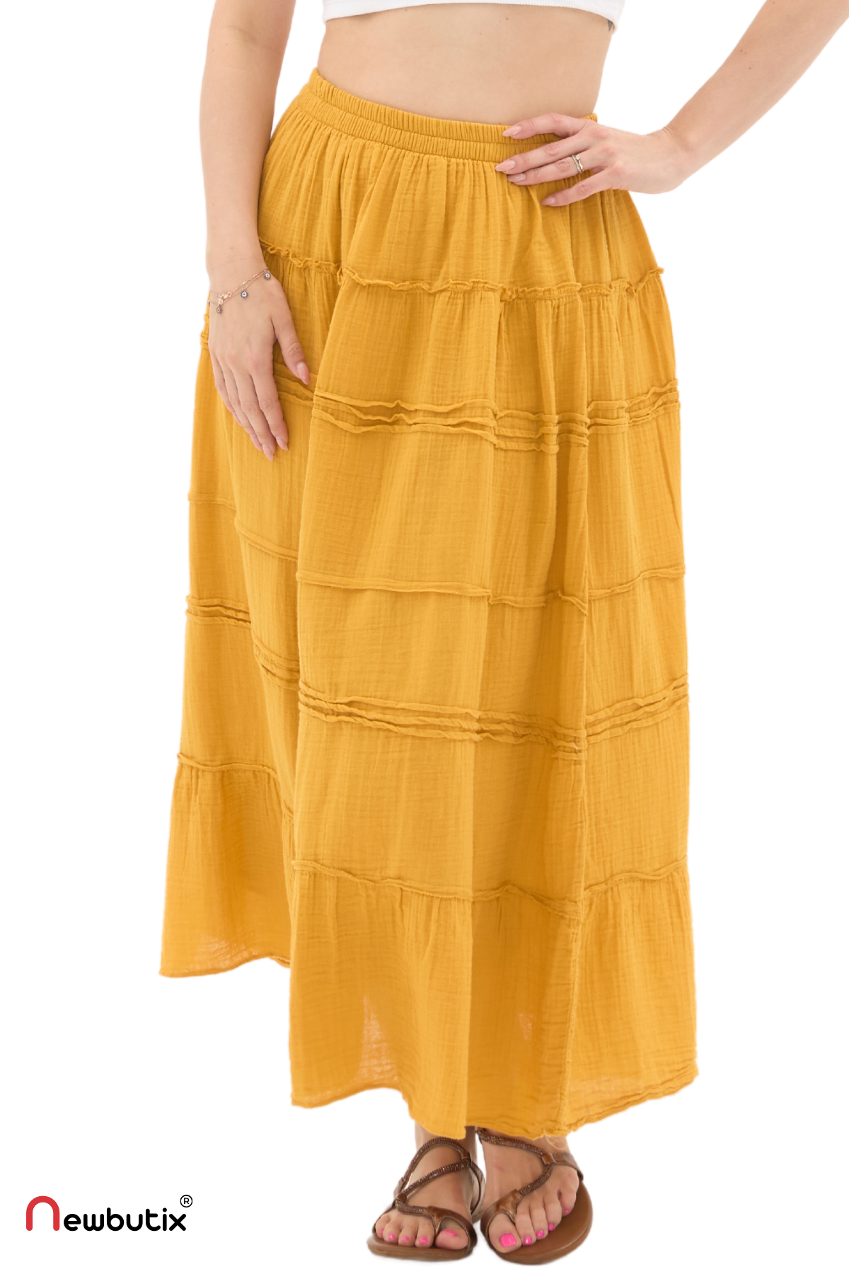 Hardal Müslin Uzun Yazlık Etek