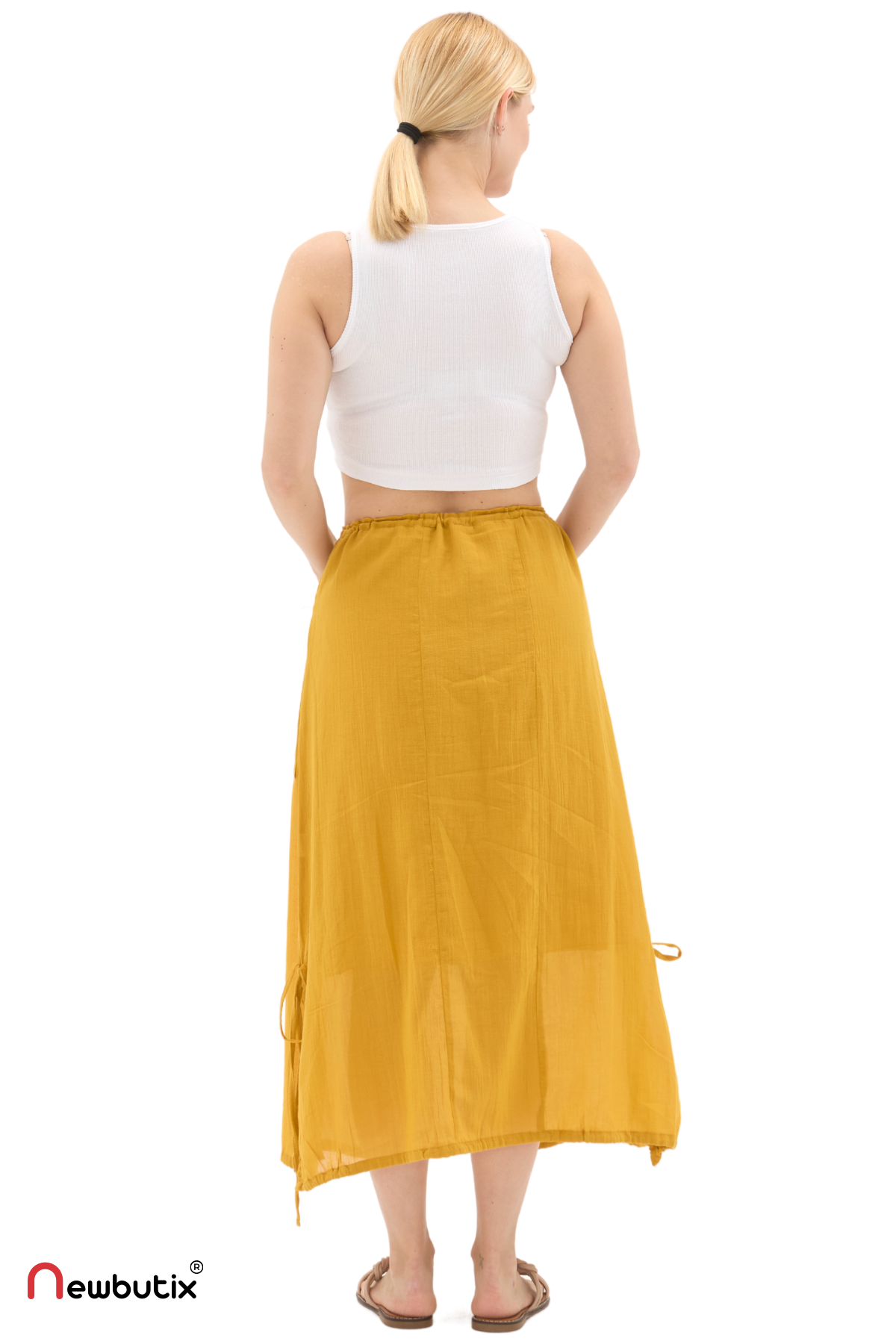 Hardal Vual Bağlama Detay Midi Boy Yazlık Etek