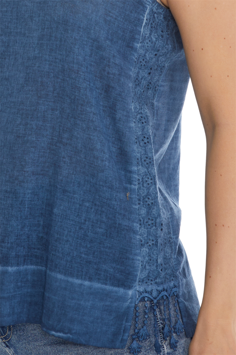 İndigo Kolsuz Poplin Bluz 