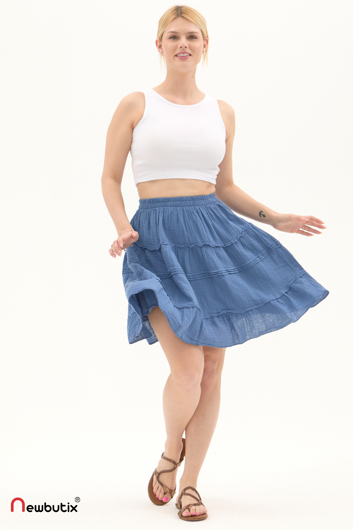 İndigo Müslin Kısa Yazlık Etek