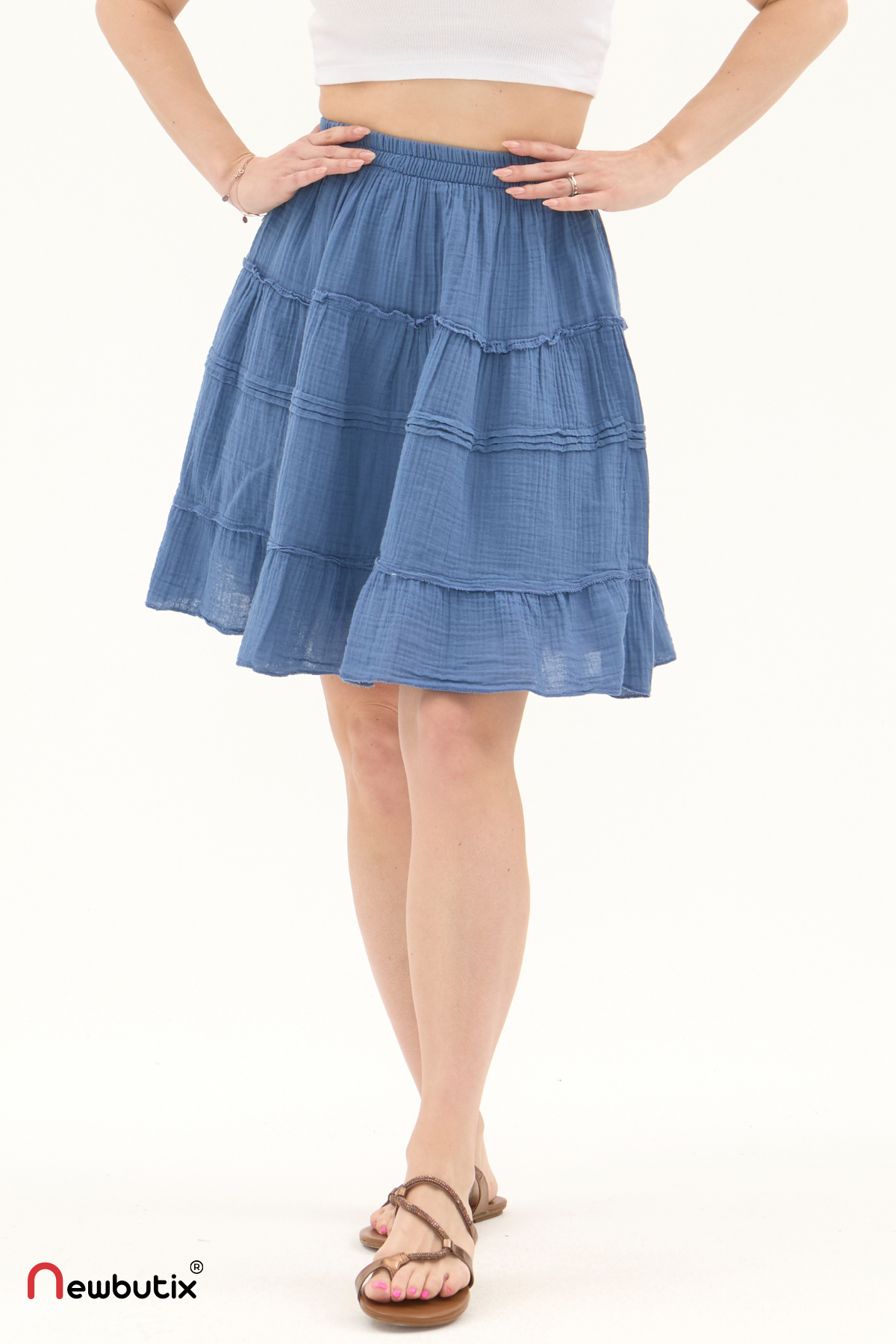 İndigo Müslin Kısa Yazlık Etek