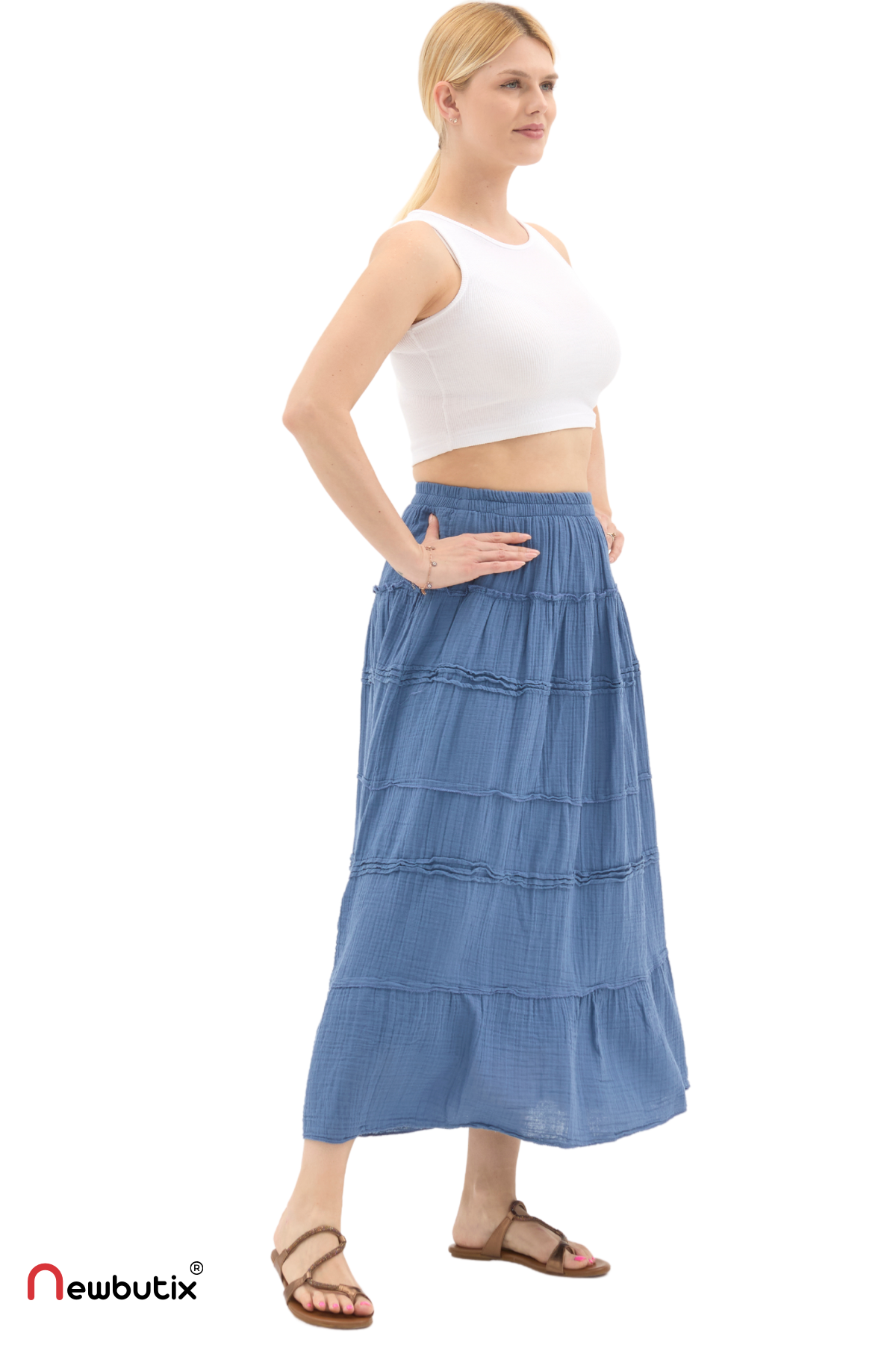 İndigo Müslin Uzun Yazlık Etek