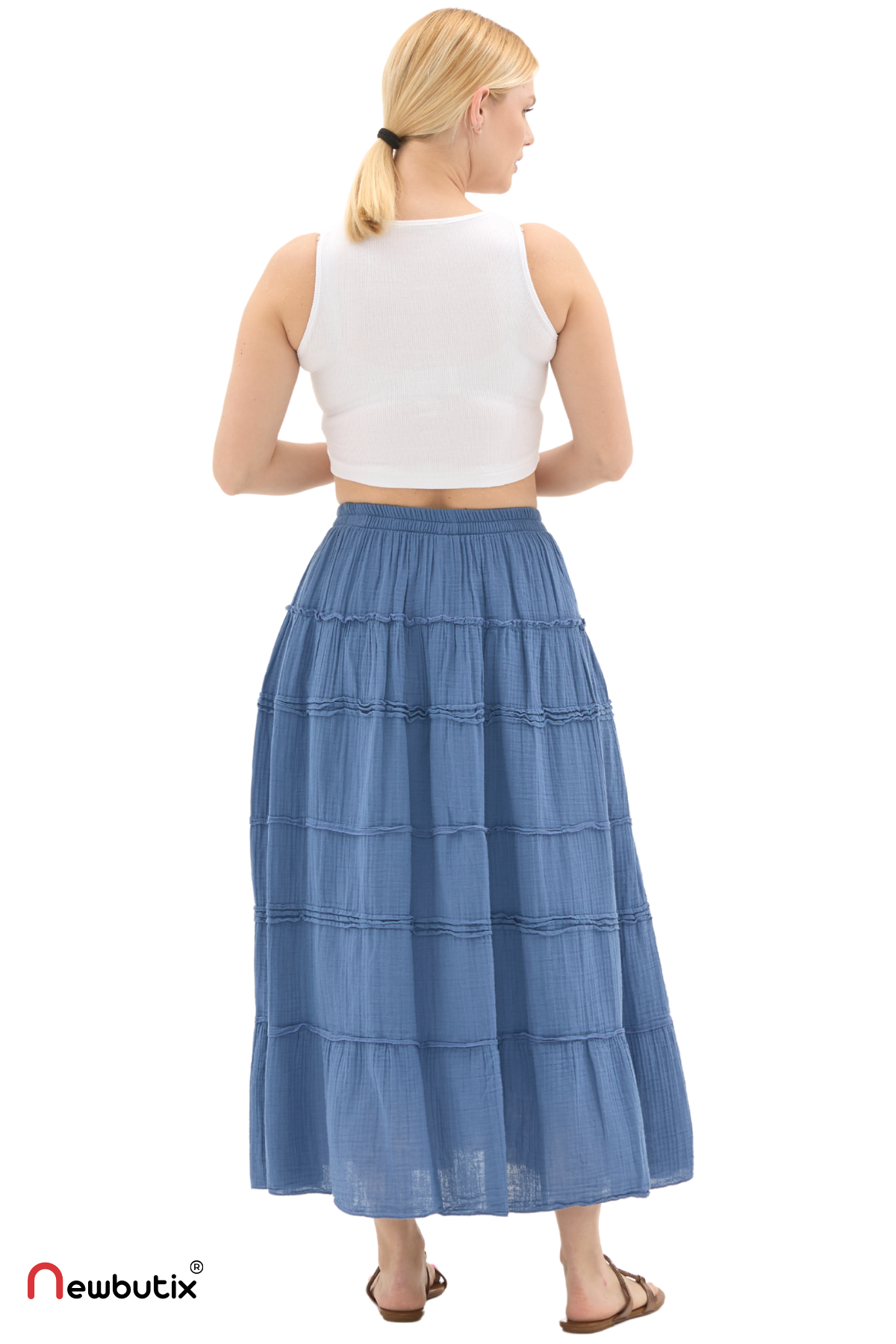 İndigo Müslin Uzun Yazlık Etek