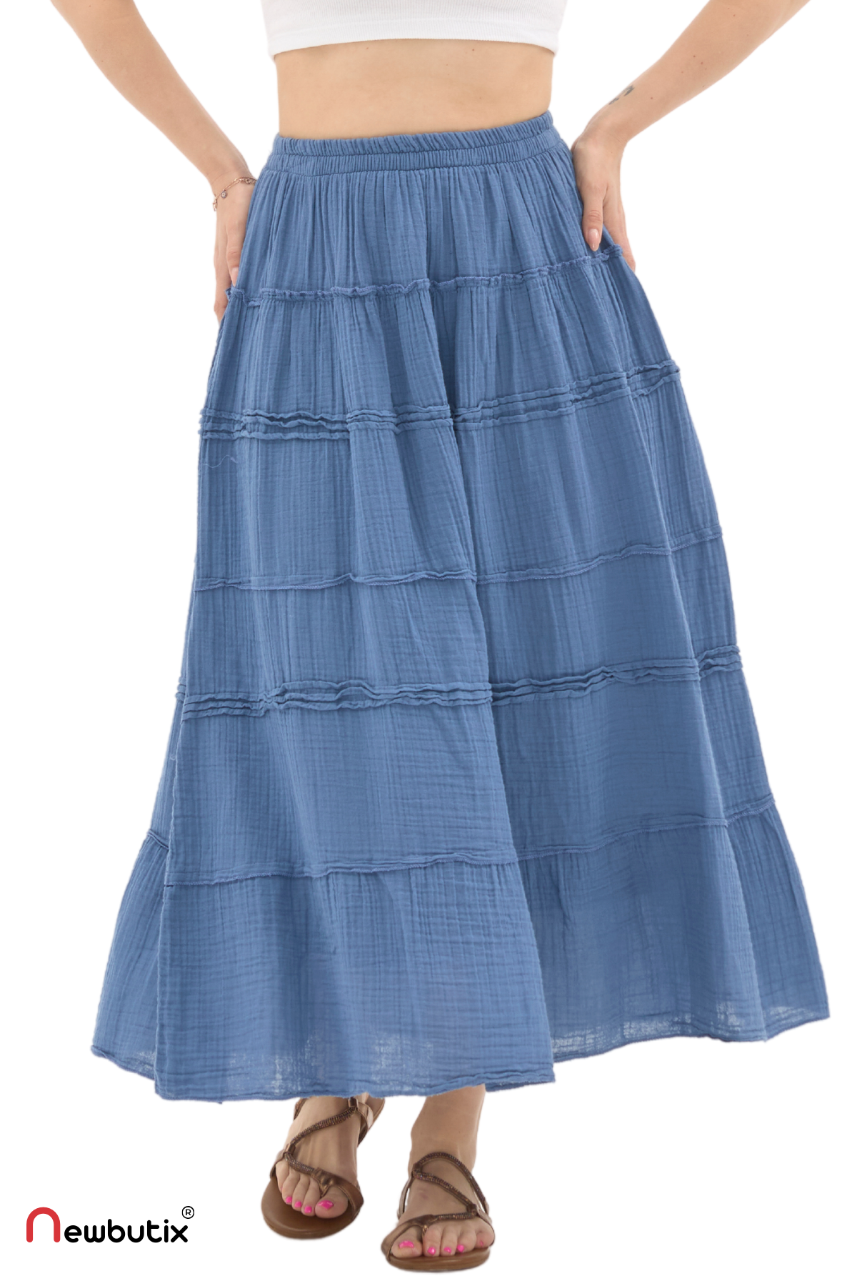 İndigo Müslin Uzun Yazlık Etek