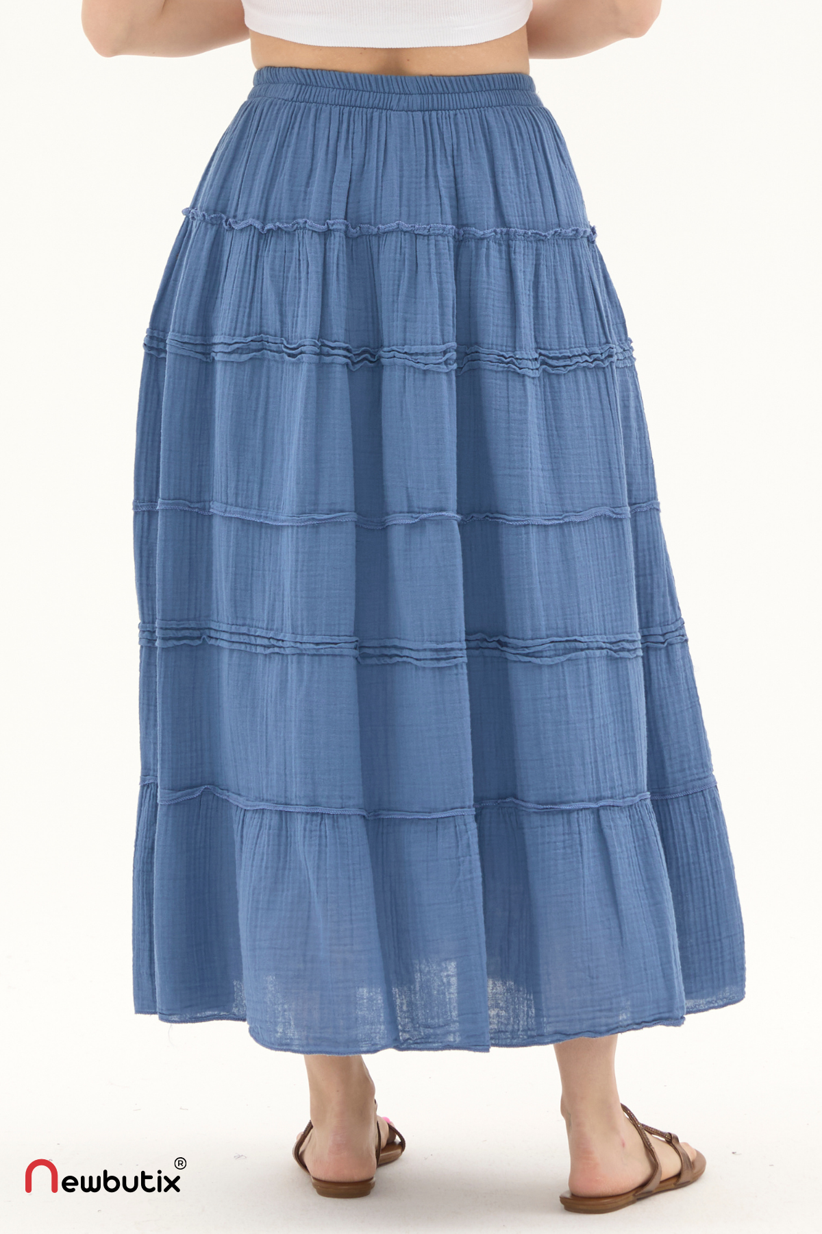 İndigo Müslin Uzun Yazlık Etek