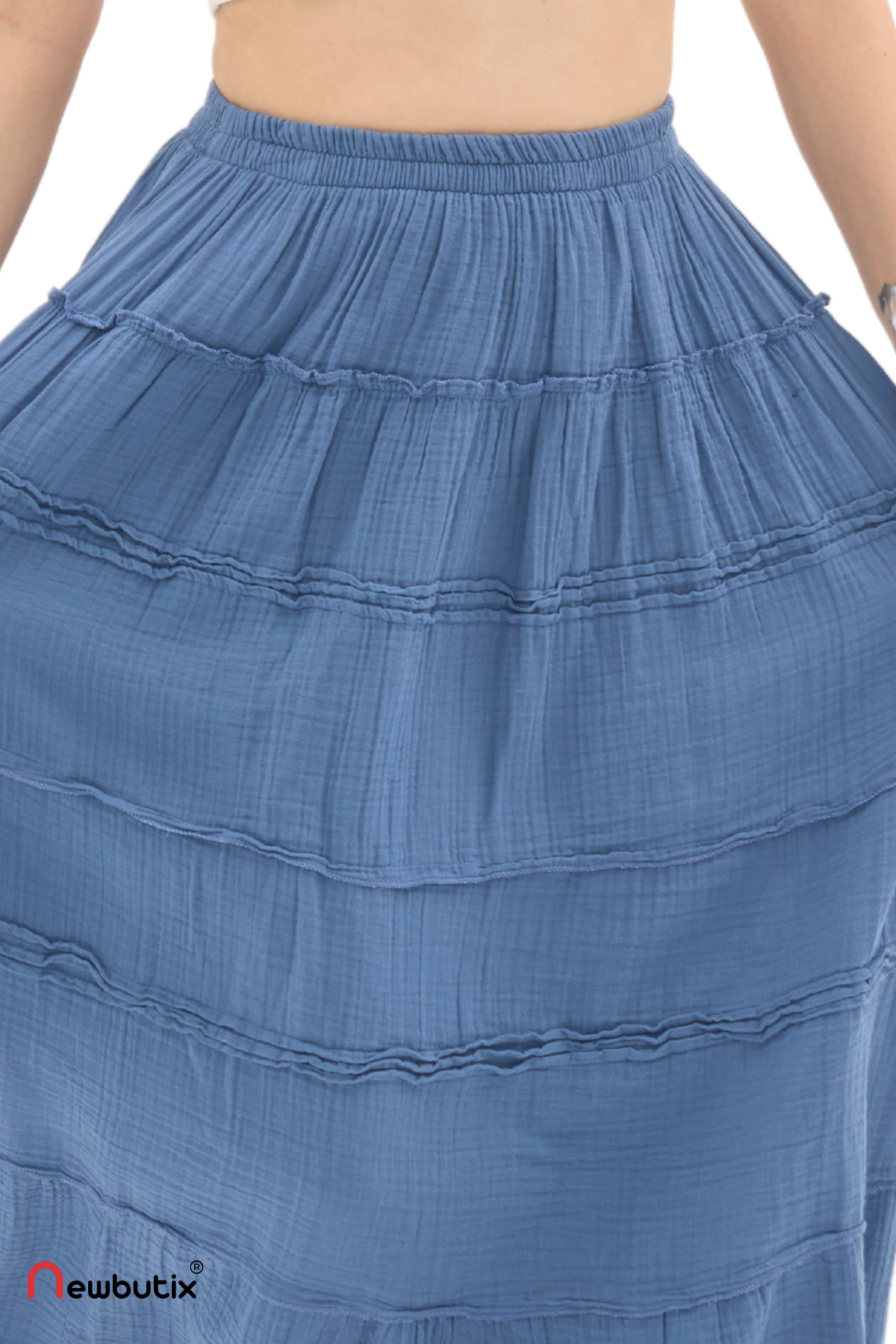 İndigo Müslin Uzun Yazlık Etek