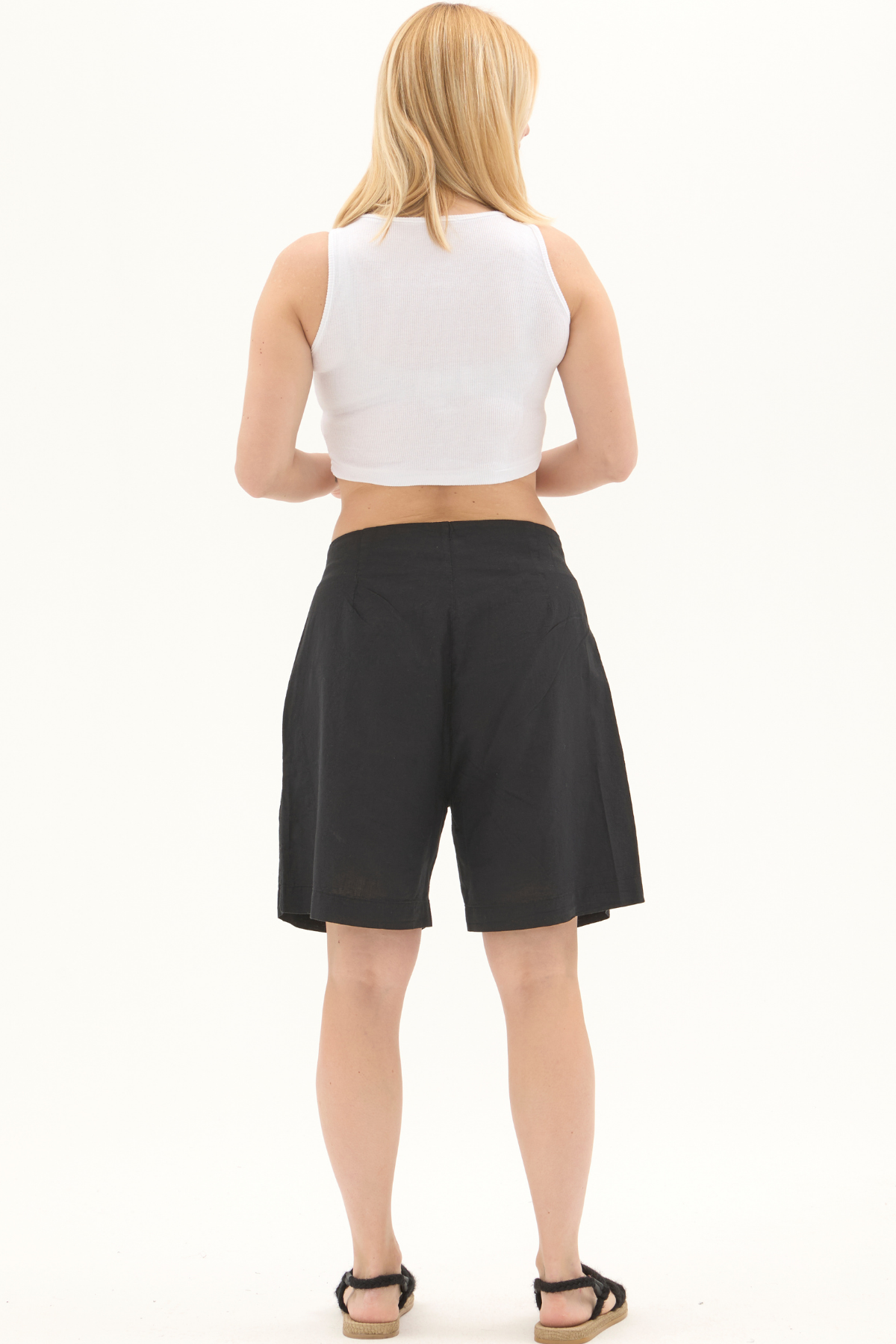Keten Düğmeli Siyah Yazlık Şort