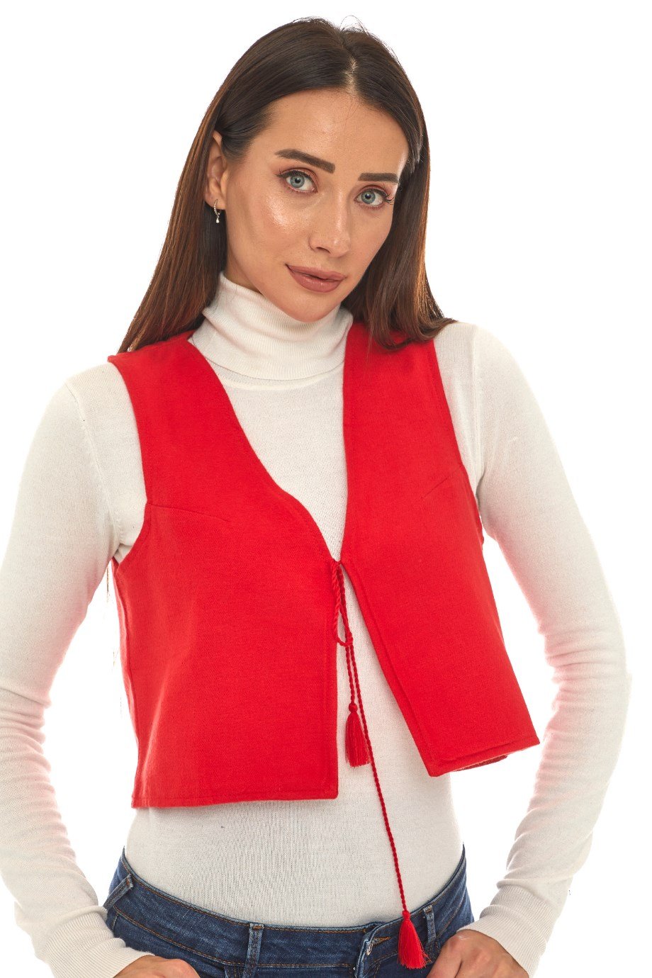Kırmızı Pazen Kolsuz Yelek
