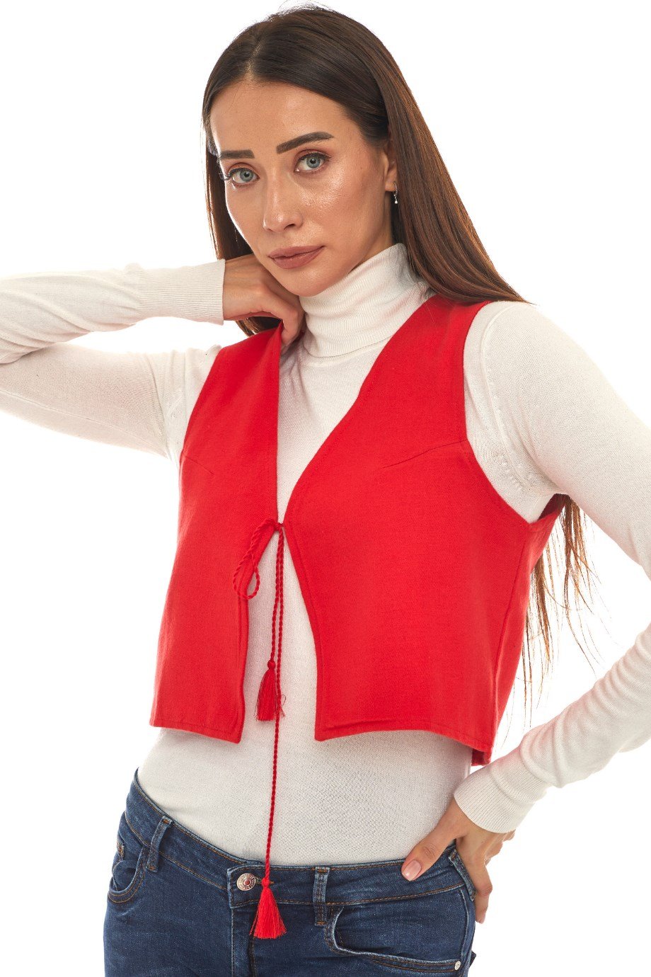 Kırmızı Pazen Kolsuz Yelek