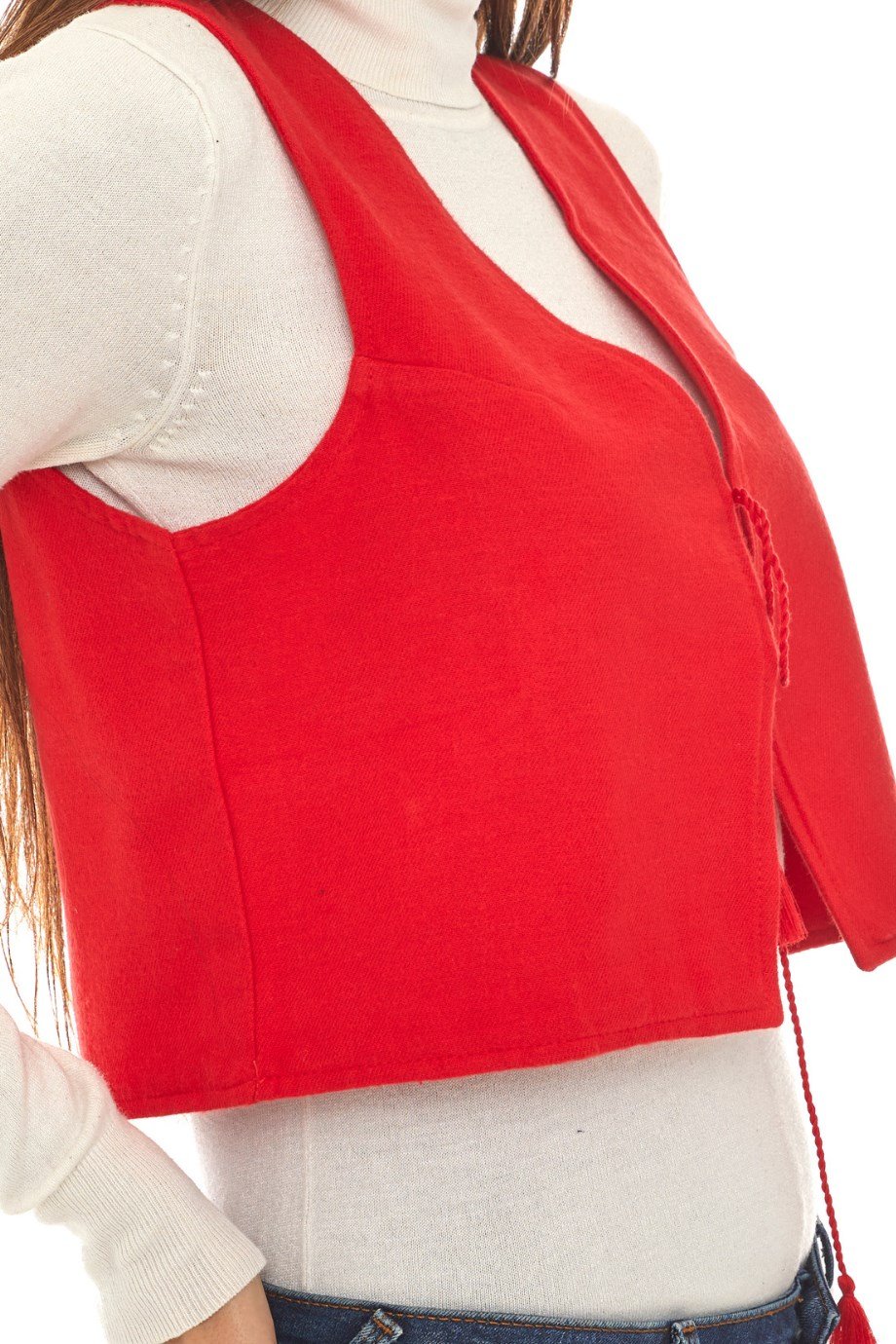 Kırmızı Pazen Kolsuz Yelek