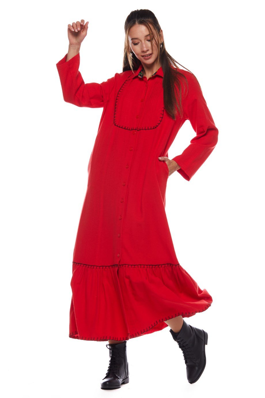 Kırmızı Uzun Nazlı Elbise