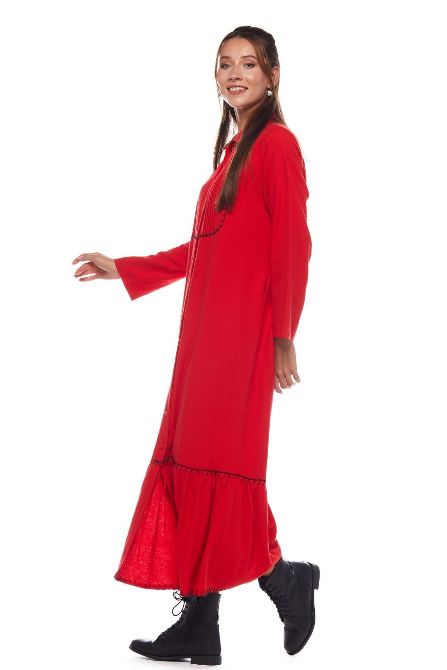 Kırmızı Uzun Nazlı Elbise