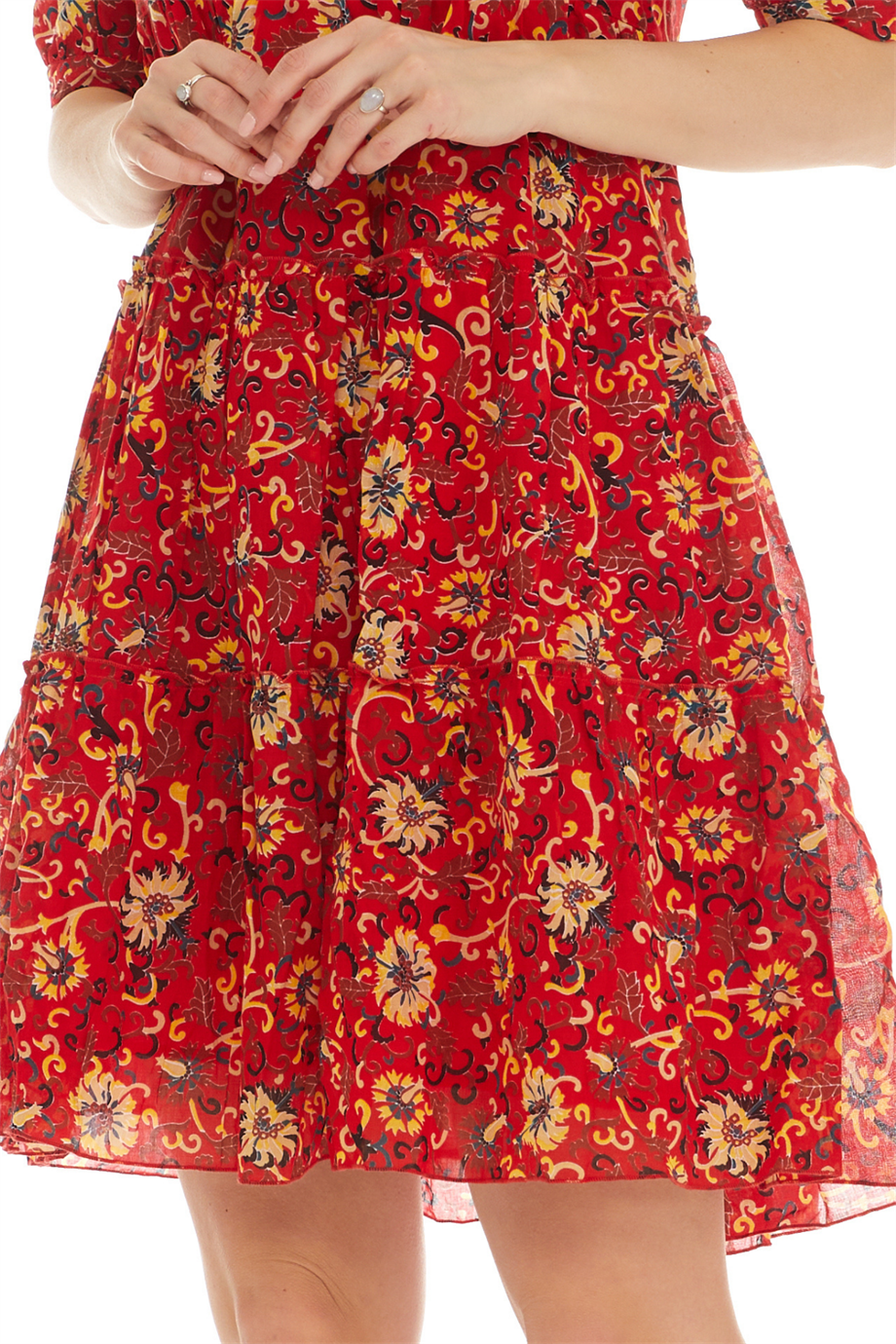 Kısa Kol Vual Kırmızı Kısa Elbise