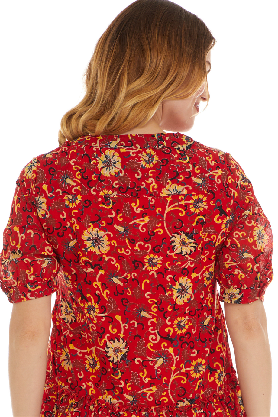 Kısa Kol Vual Kırmızı Kısa Elbise