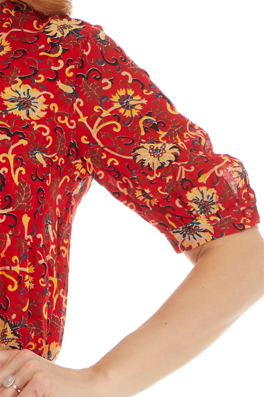 Kısa Kol Vual Kırmızı Kısa Elbise