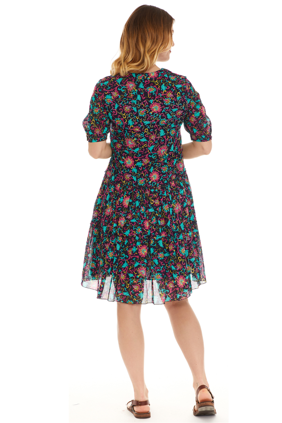 Kısa Kol Vual Lacivert Kısa Elbise