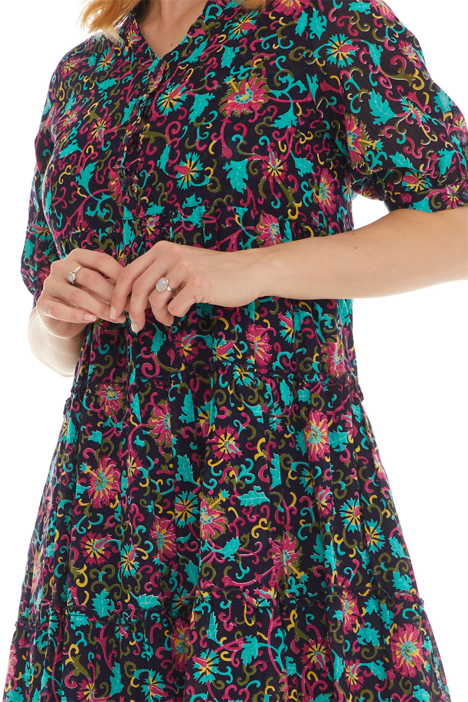 Kısa Kol Vual Lacivert Kısa Elbise