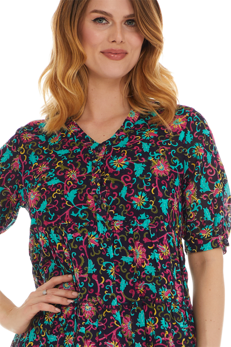 Kısa Kol Vual Lacivert Kısa Elbise