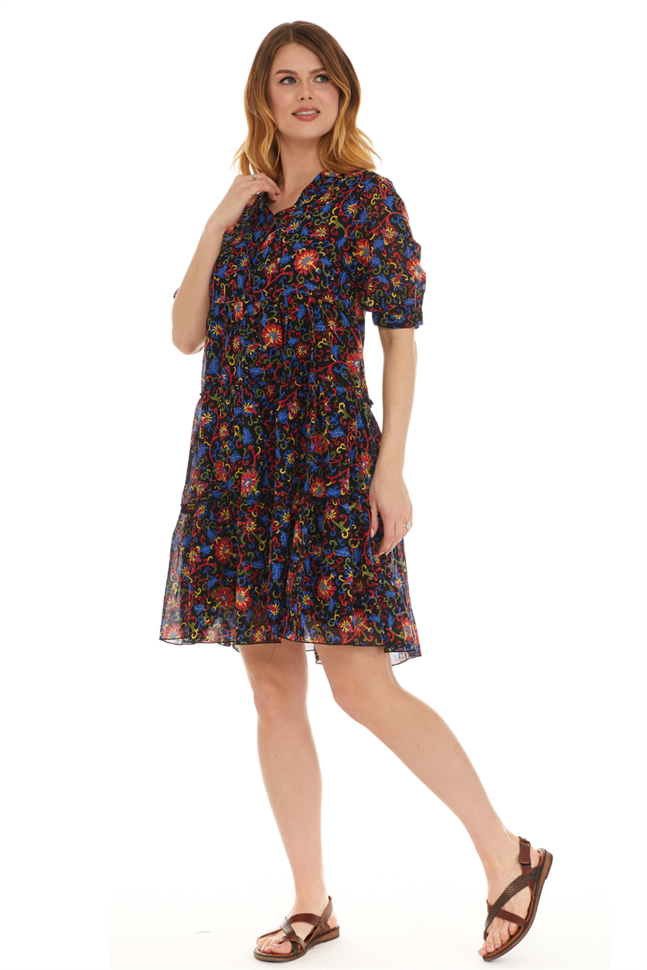 Kısa Kol Vual Siyah Kısa Elbise