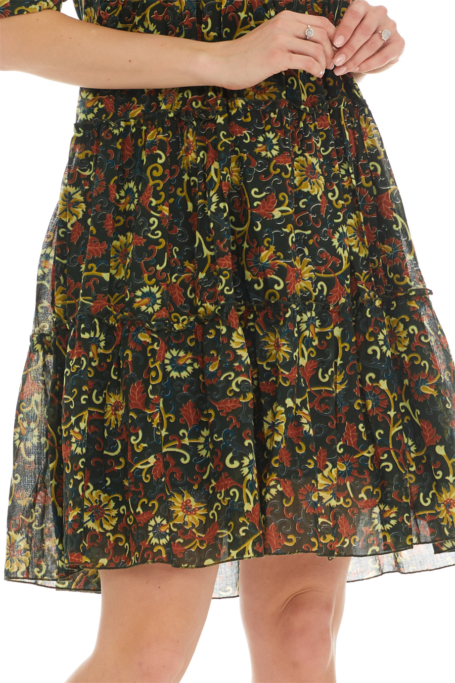 Kısa Kol Vual Yeşil Kısa Elbise