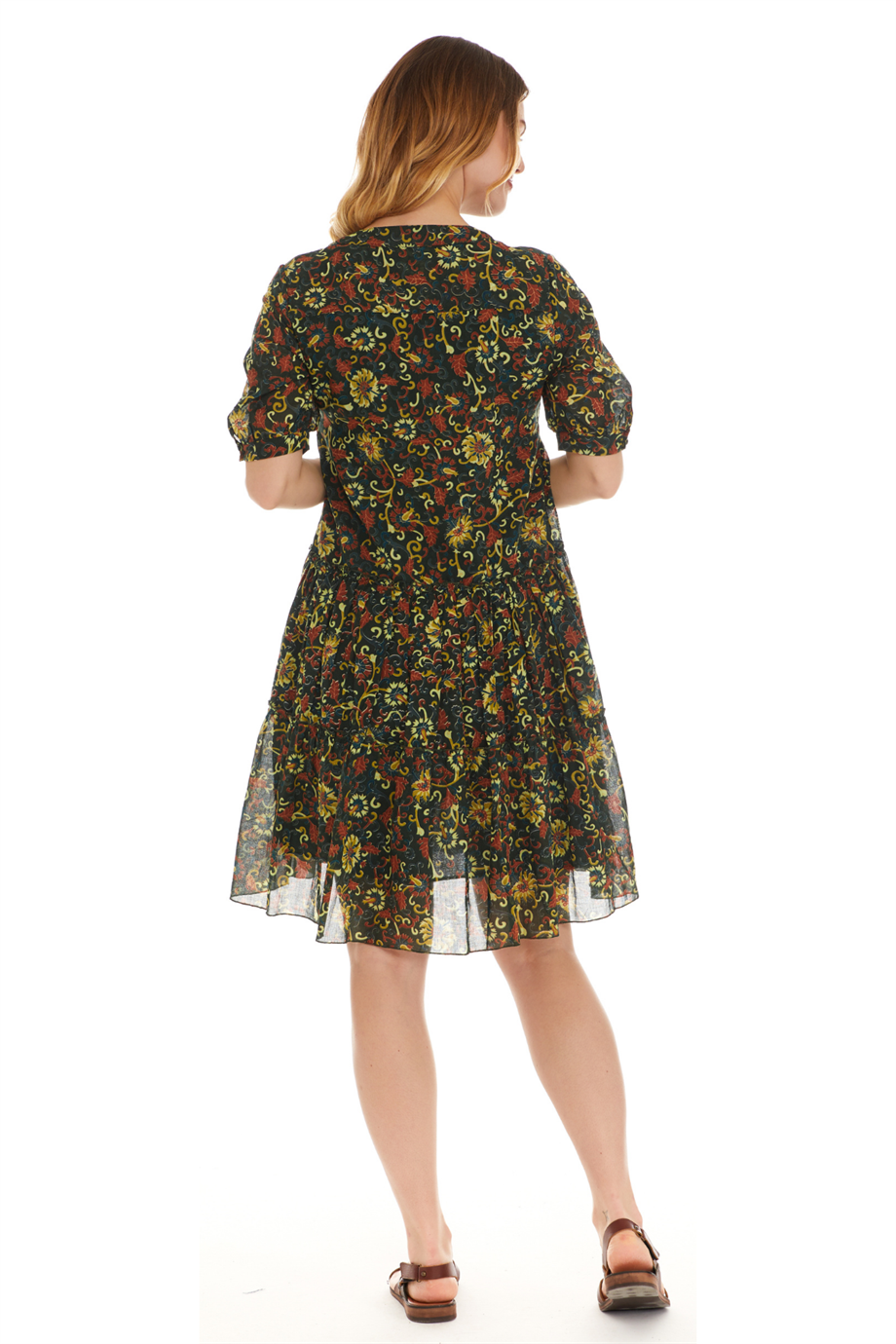 Kısa Kol Vual Yeşil Kısa Elbise