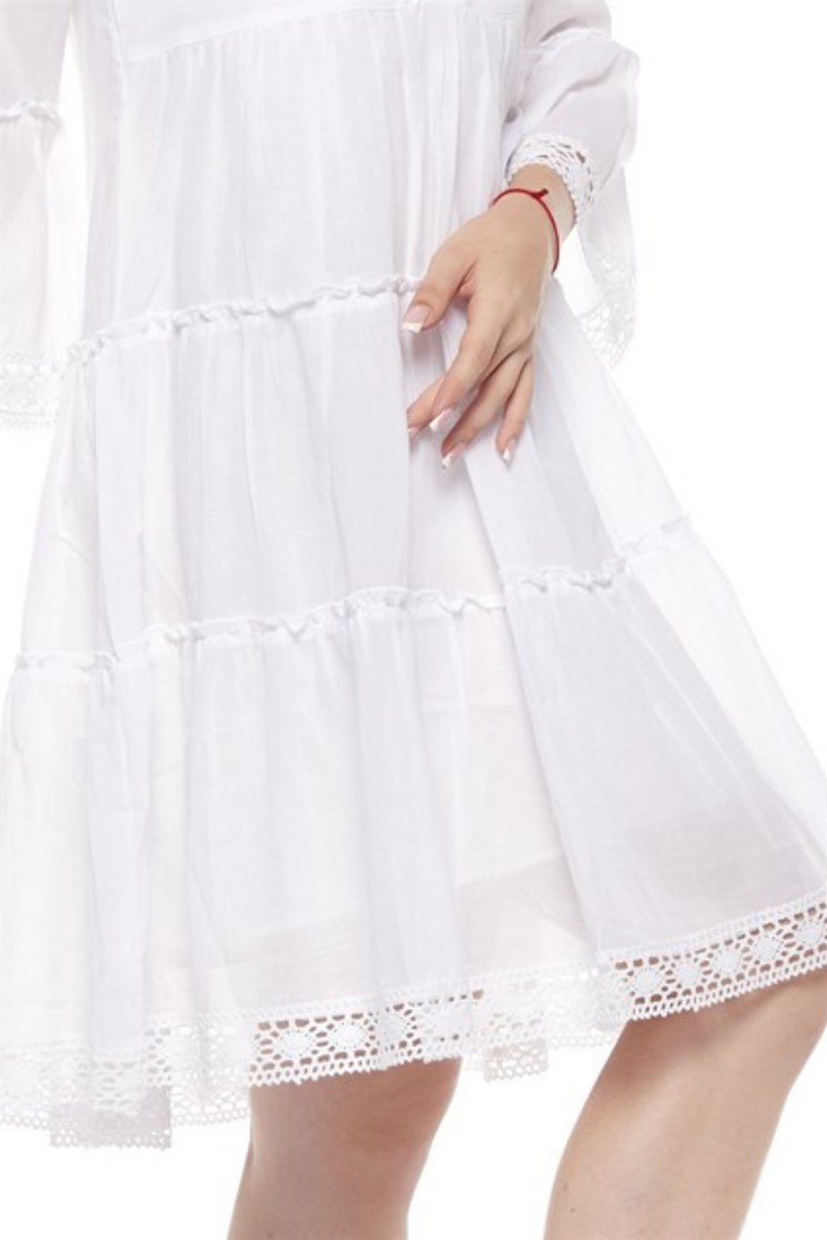 Kısa Kollu Beyaz Düğmeli Elbise