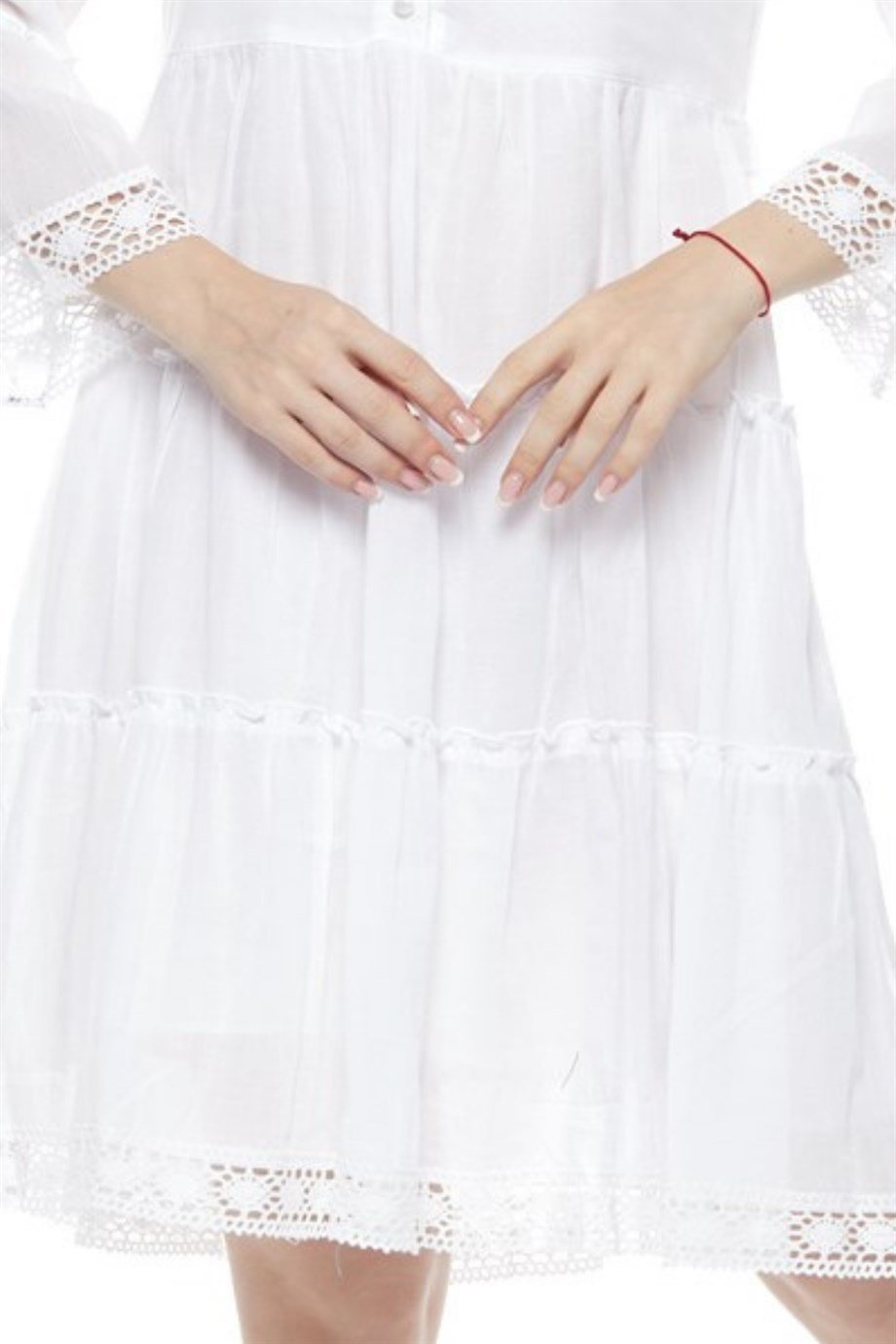 Kısa Kollu Beyaz Düğmeli Elbise