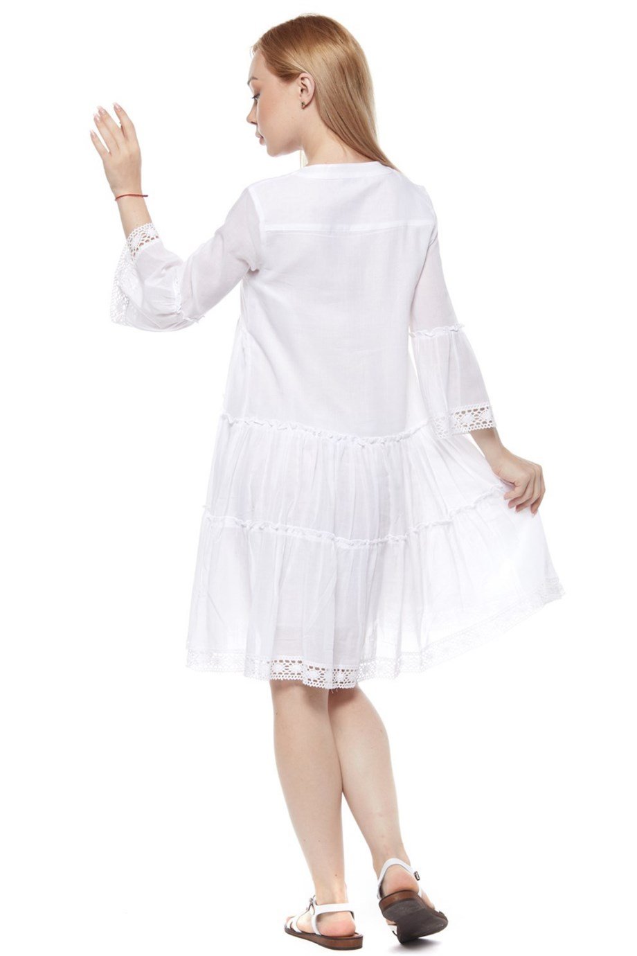 Kısa Kollu Beyaz Düğmeli Elbise