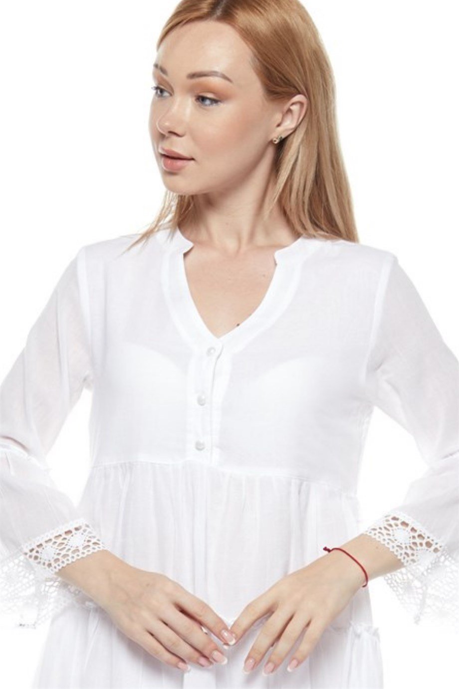 Kısa Kollu Beyaz Düğmeli Elbise