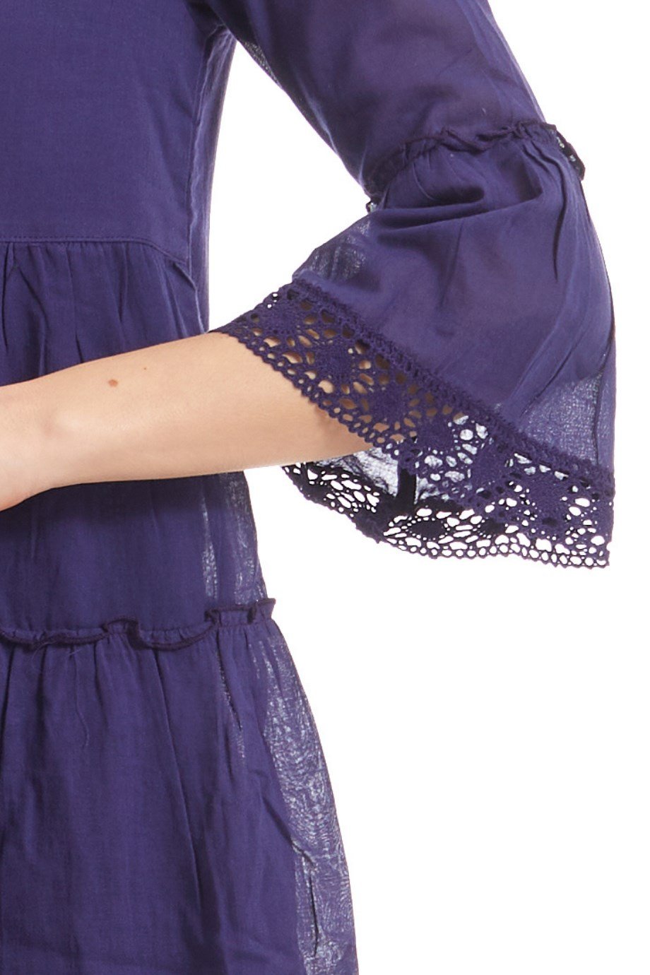 Kısa Kollu Mor Düğmeli Elbise